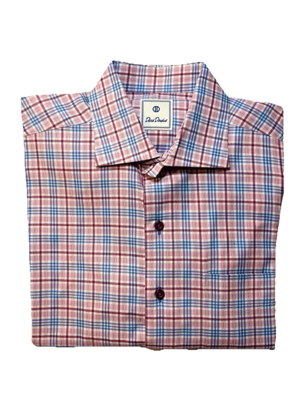 David Dannie Men’s Pink and Blue Plaid  Shirt L long  sleeve